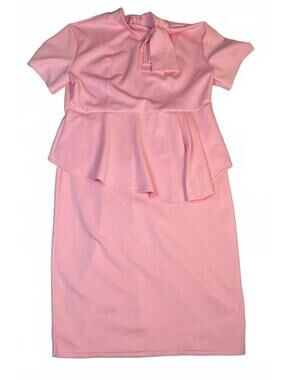 Elegant Pink Peplum Dress with Tie Neck Detail XXXL